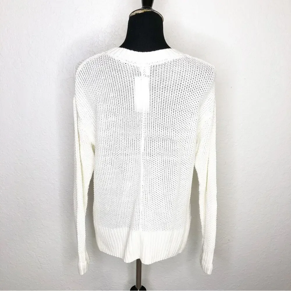 Seafolly Australia Sand Dunes white open knit linen blend sweater size XS NWT
